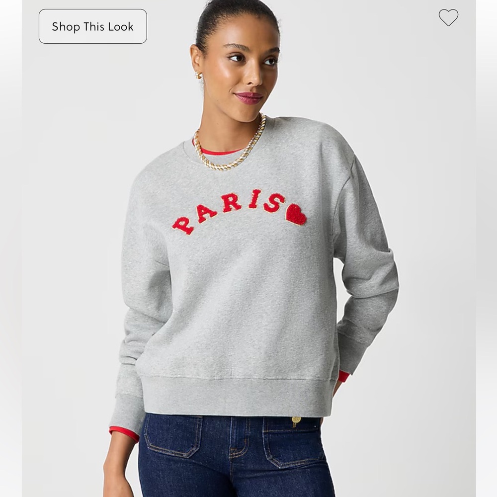 J. Crew Factory Gray Sweater with Red Paris Design